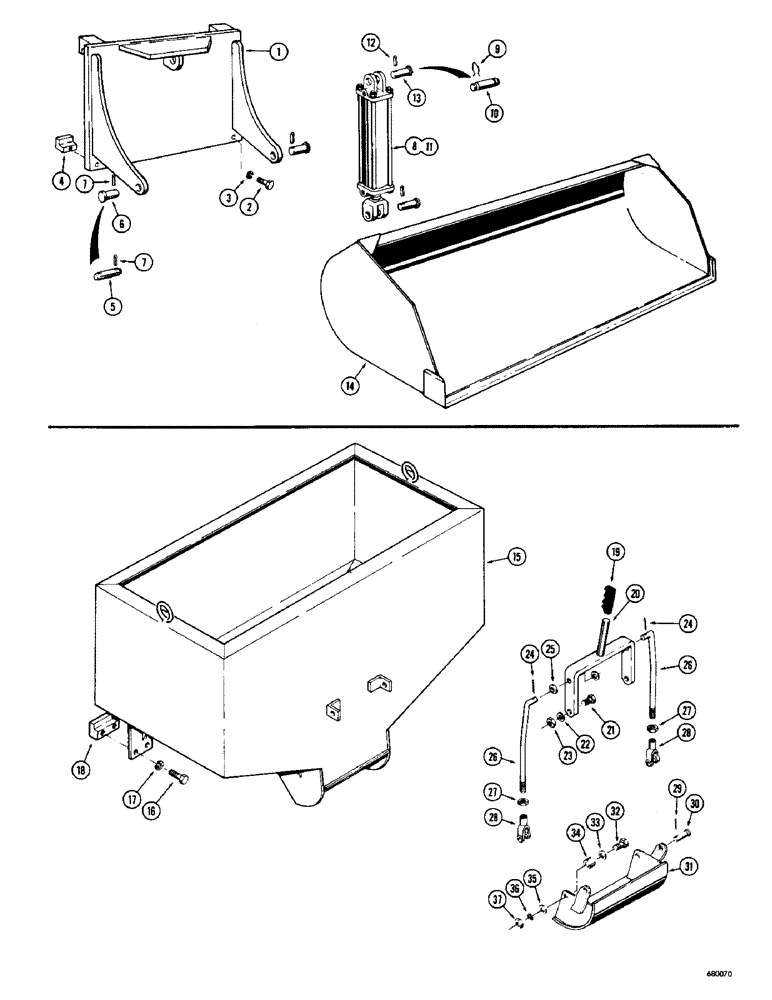 Схема запчастей Case 530 - (32) - LOADER BUCKET, OPTIONAL ON STANDARD MASTS ONLY (83) - TELESCOPIC SINGLE ARM