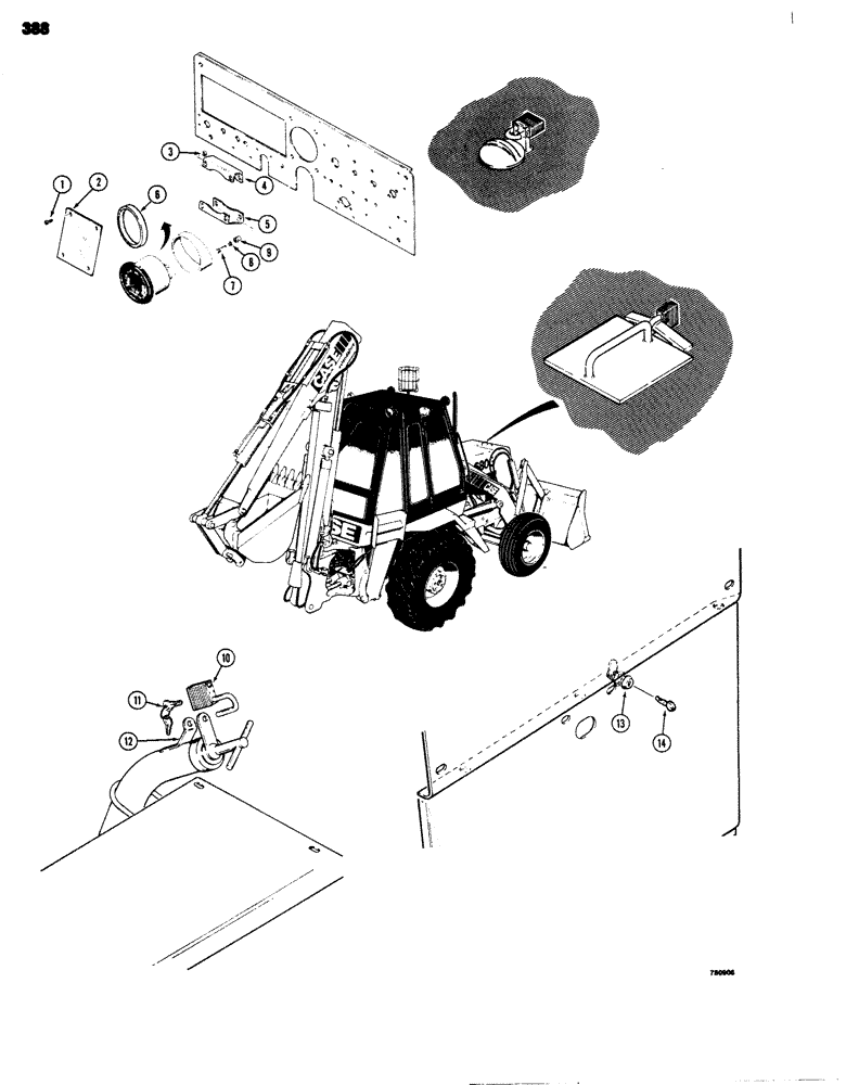 Схема запчастей Case 680G - (388) - LOCKUP PARTS, TACHOMETER GLASS COVER, HYDRAULIC TANK, FUEL AND RADIATOR LOCKUP, ENGINE PANEL LOCKUP (09) - CHASSIS/ATTACHMENTS