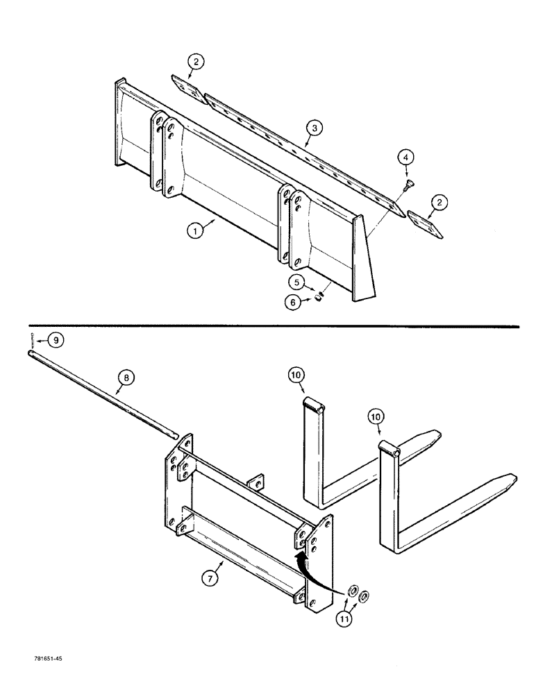 Схема запчастей Case 480F LL - (9-018) - LOADER BLADE AND PALLET FORKS (09) - CHASSIS/ATTACHMENTS