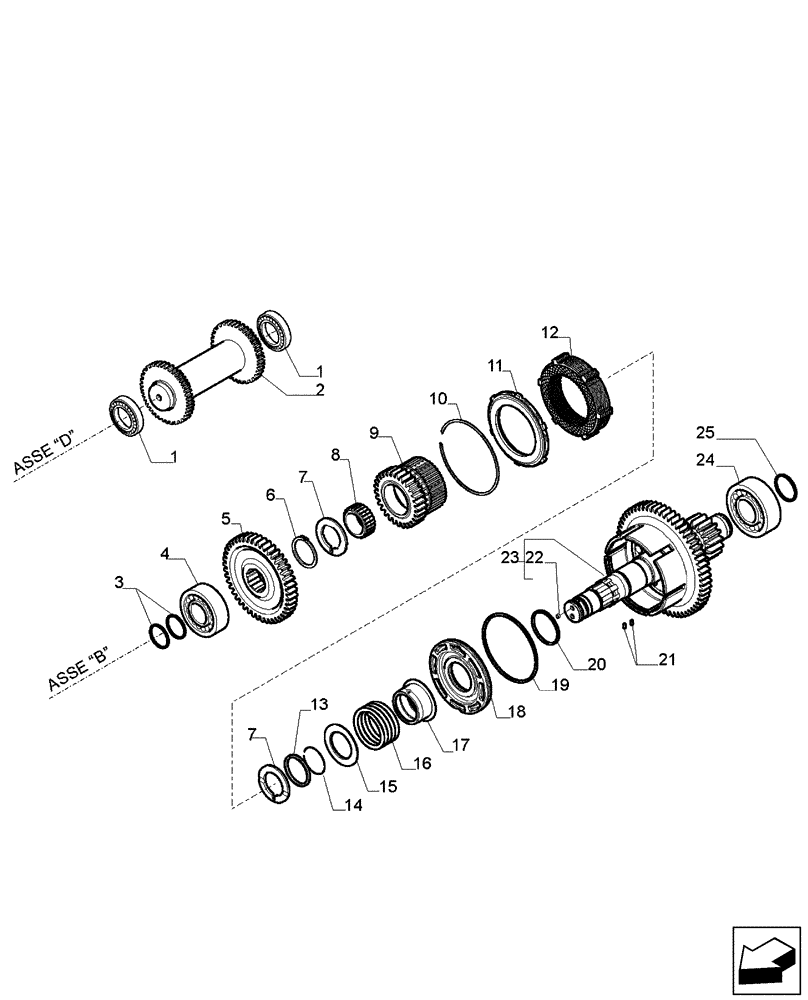 Схема запчастей Case 580SM - (21.155.03) - TRANSMISSION, 4WD POWERSHIFT (580SM/SM+) - SHAFT, REVERSE & PRIMARY (21) - TRANSMISSION
