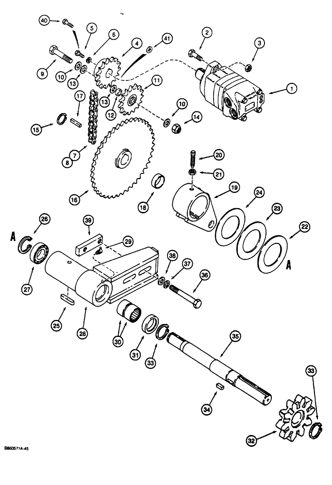 Схема запчастей Case CASE - (9-16) - TRENCHER DRIVE LINE MOUNTING (09) - CHASSIS
