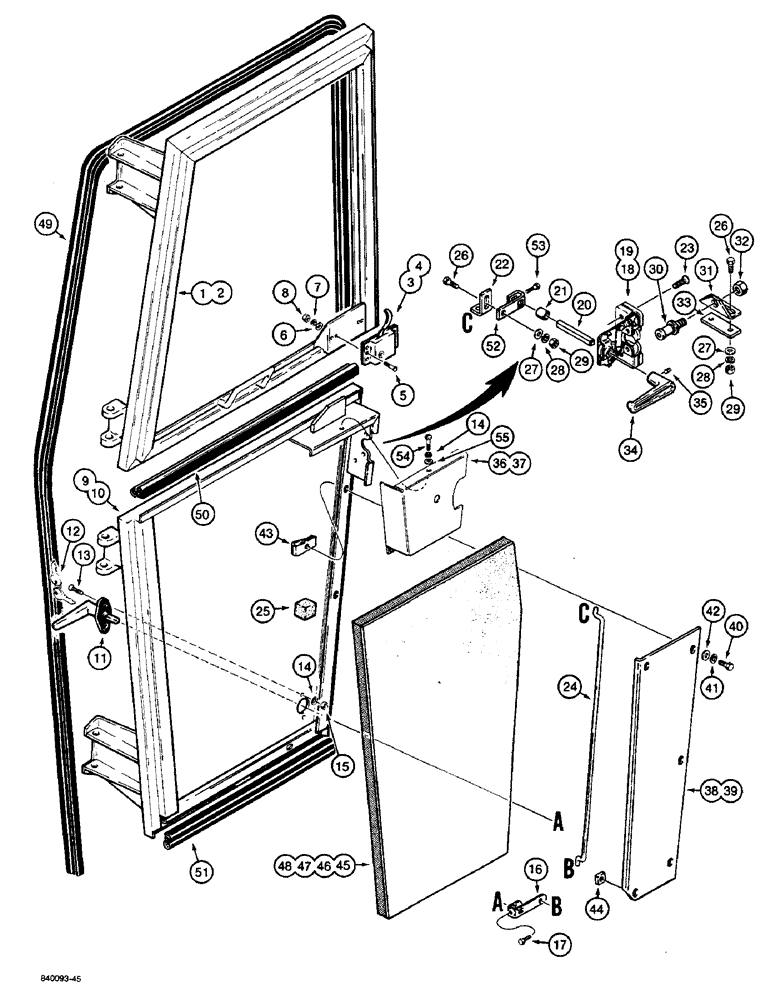 Схема запчастей Case W36 - (9-524) - CAB DOORS, CAB SN 44769 THRU 54969 (09) - CHASSIS
