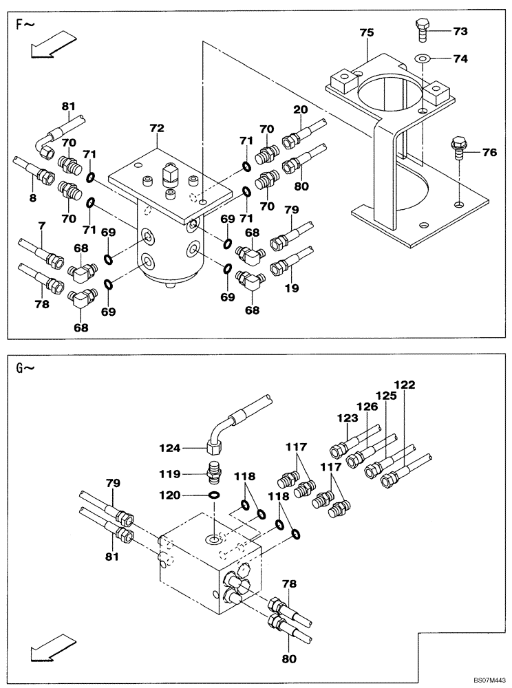 Схема запчастей Case CX135SR - (08-91[02]) - PILOT CONTROL LINES - OPTIONAL (2-WAY) - WITH DOZER BLADE (08) - HYDRAULICS
