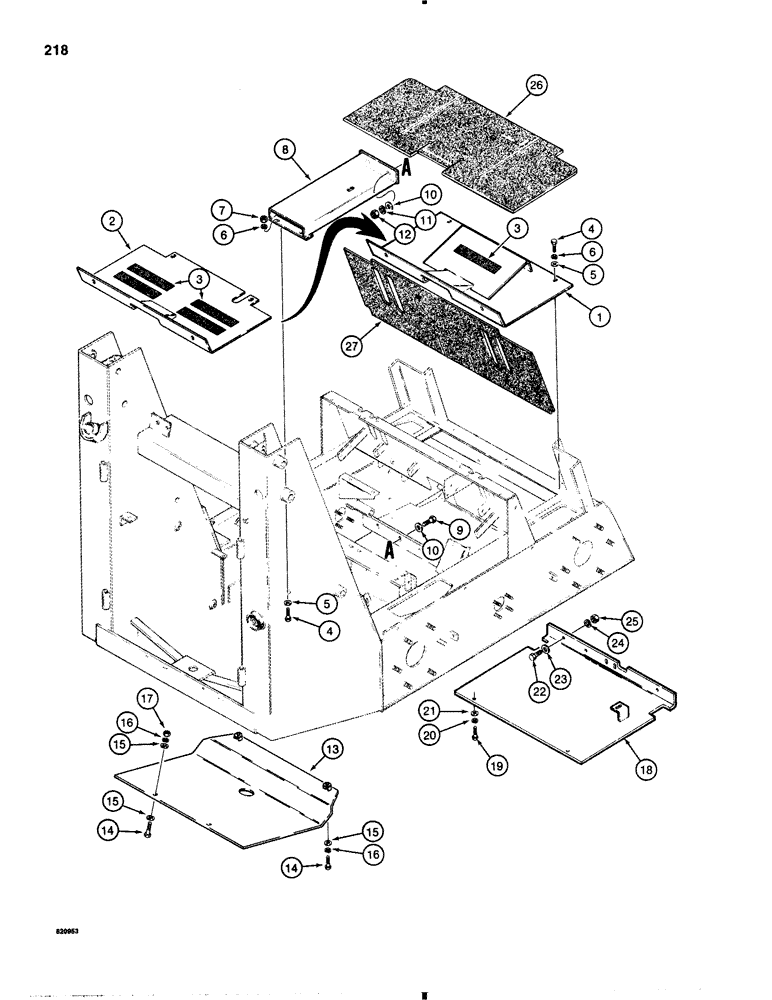 Схема запчастей Case 1845B - (218) - FLOOR PLATES, FLOORMATS, AND ENGINE GUARDS (09) - CHASSIS/ATTACHMENTS