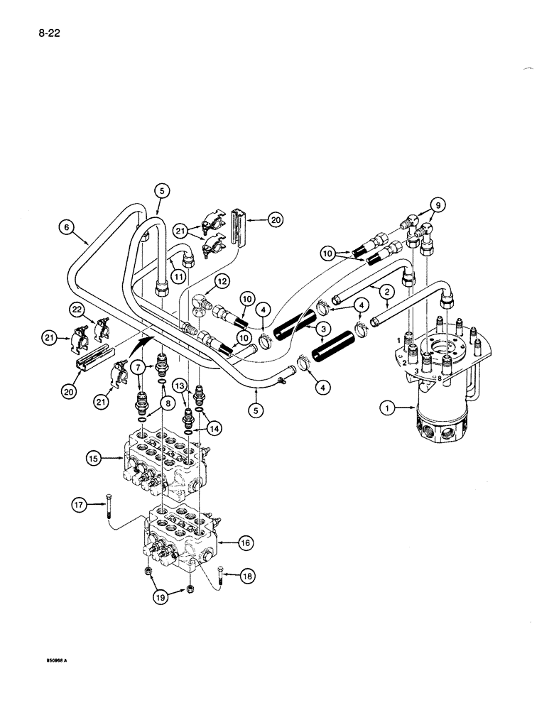 Схема запчастей Case 1085B - (8-022) - SWIVEL TO MAIN VALVE CIRCUIT, UNITS WITH MALE TUBE PORTS ON HYDRAULIC SWIVEL (08) - HYDRAULICS