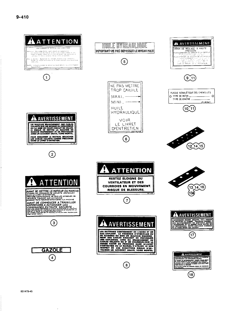 Схема запчастей Case 1187B - (9-410) - DECALS, SPECIAL FRENCH LANGUAGE DECALS (09) - CHASSIS