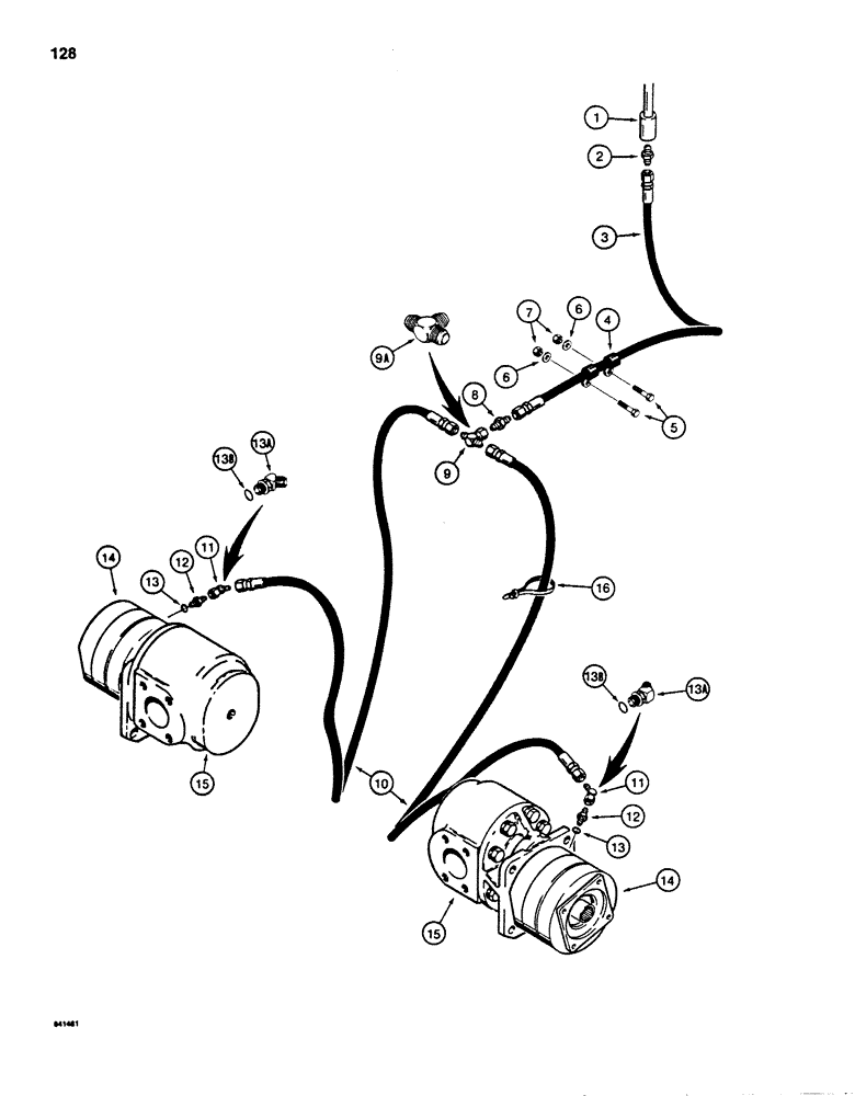 Схема запчастей Case 880D - (128) - TRACK BRAKE HYDRAULIC LINES, LOWER (04) - UNDERCARRIAGE