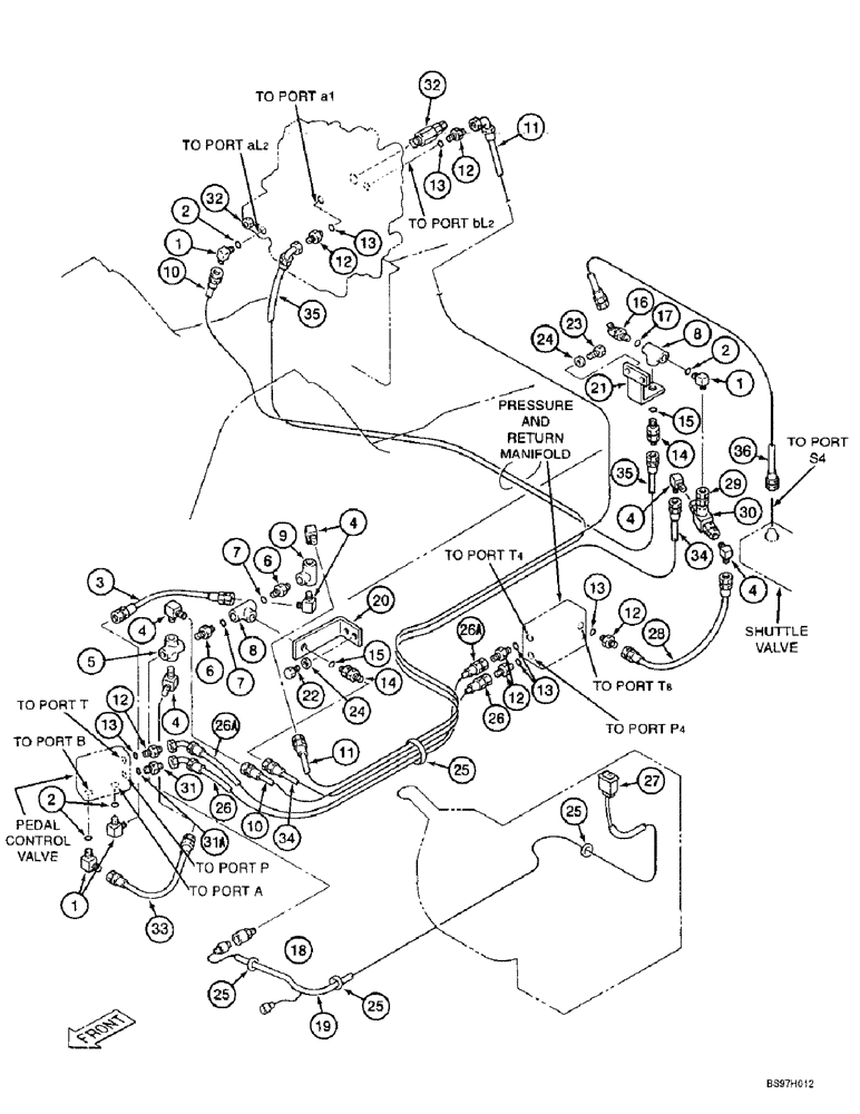 Схема запчастей Case 9010B - (8-082) - DOUBLE ACTION AUXILIARY EQUIPMENT OPTION, PILOT CONTROL LINES (08) - HYDRAULICS