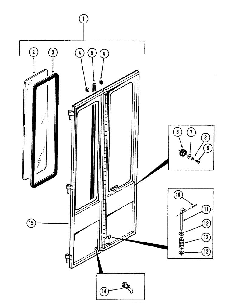 Схема запчастей Case 50 - (084) - CAB AND ATTACHING PARTS, (DOOR AND ATTACHING PARTS) (USED ON UNITS W/ CAB SN. A306825 AND BEFORE) (90) - PLATFORM, CAB, BODYWORK AND DECALS