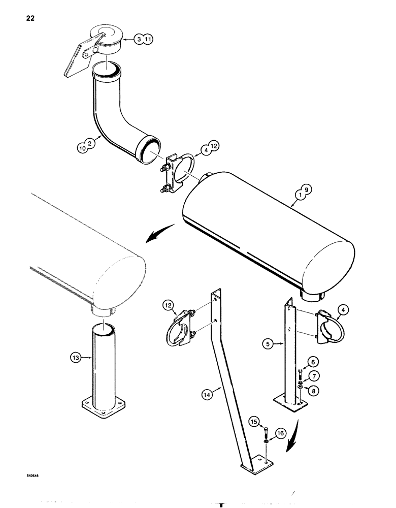 Схема запчастей Case 1080 - (022) - MUFFLER AND EXHAUST SYSTEM, FOR CASE ENGINE (10) - ENGINE