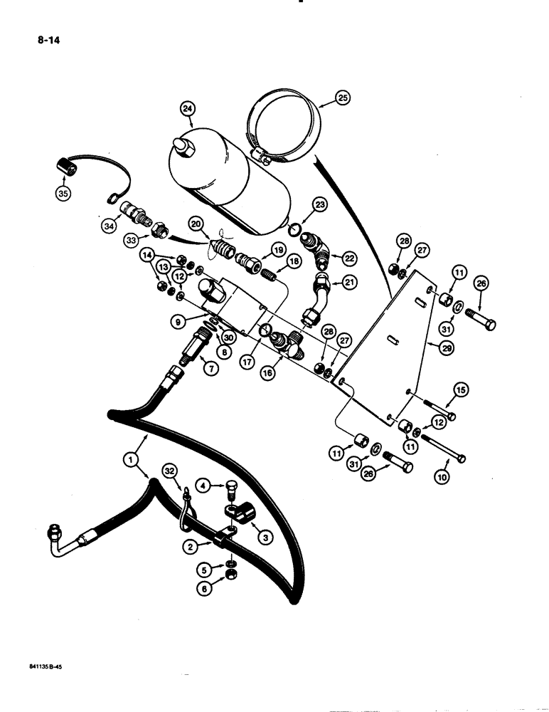 Схема запчастей Case W30 - (8-14) - REMOTE LOADER CTRL CIRCUIT, SUPPLY LINE, PRES. REDUCING VALVE TO ACCUMLTR PRIOR TO P.I.N. 802P6007P (08) - HYDRAULICS