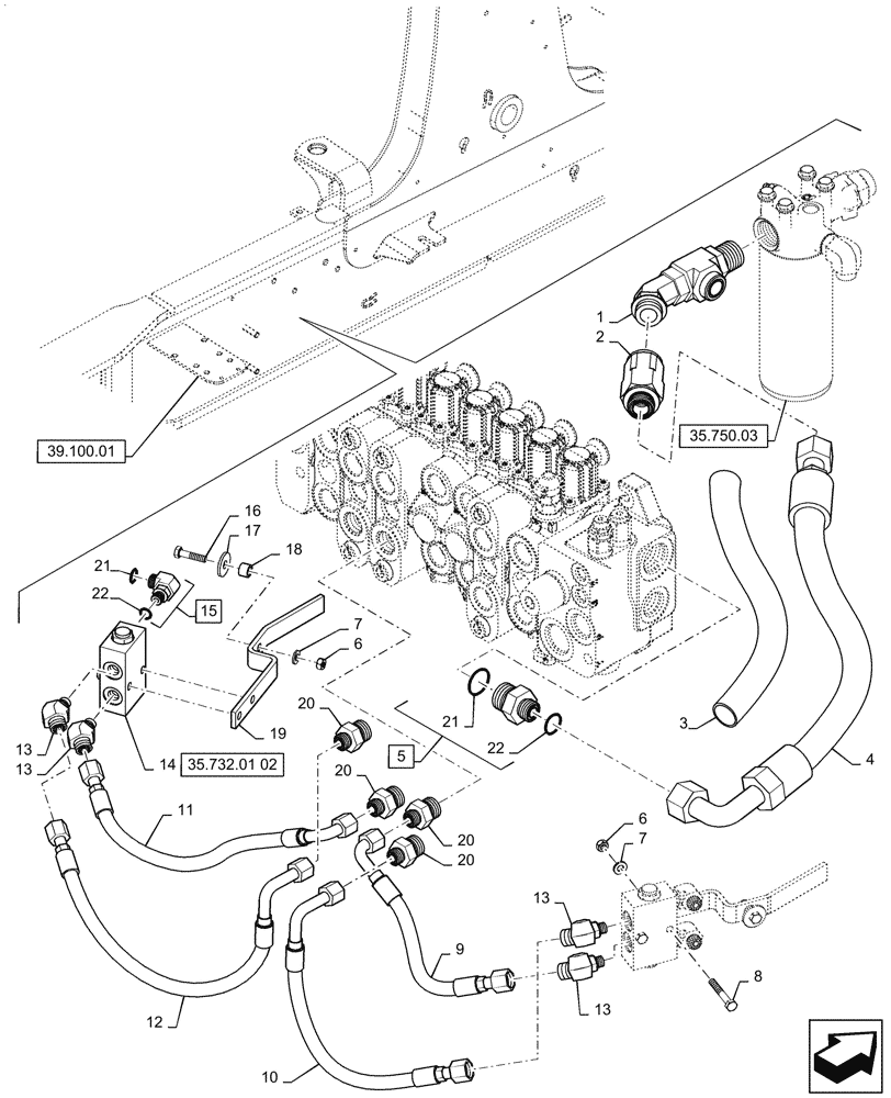 Схема запчастей Case 590SN - (35.732.01[03]) - HYDRAULICS - CHECK VALVE INSTALL, STABILIZER CYLINDERS (580SN, 580SN WT, 590SN) (35) - HYDRAULIC SYSTEMS