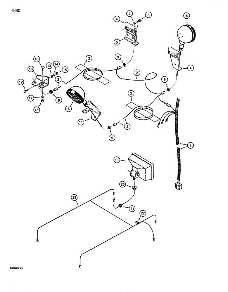 Схема запчастей Case 850D - (4-30) - LAMPS AND WIRING, MODELS WITH ROPS CAB (04) - ELECTRICAL SYSTEMS