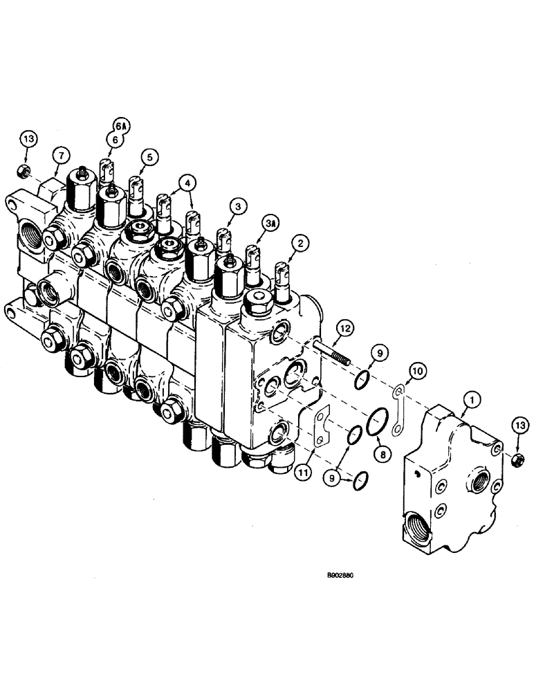Схема запчастей Case 590 - (8-076) - BACKHOE CONTROL VALVES, MODELS W/ EXTENDABLE DIPPER OR AUX. HYD. FOR OPTIONAL REAR HYD. ATTACHMENTS (08) - HYDRAULICS