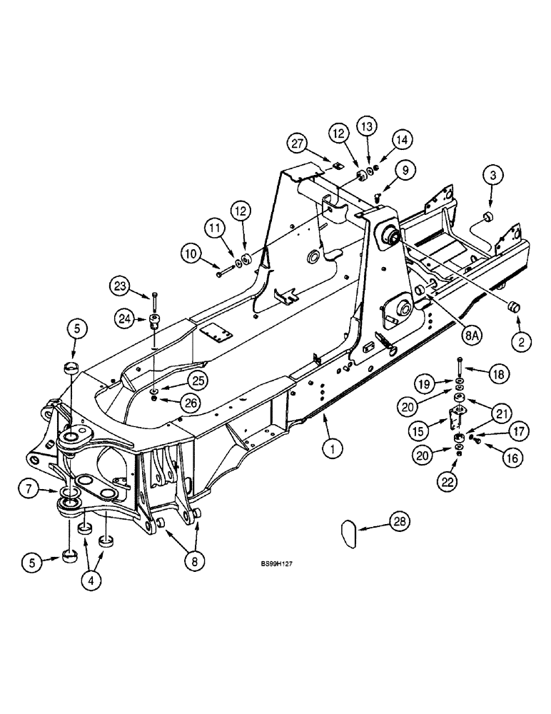 Схема запчастей Case 590SL - (9-55) - CHASSIS AND OPERATOR COMPARTMENT POD MOUNTS, CHASSIS (09) - CHASSIS/ATTACHMENTS
