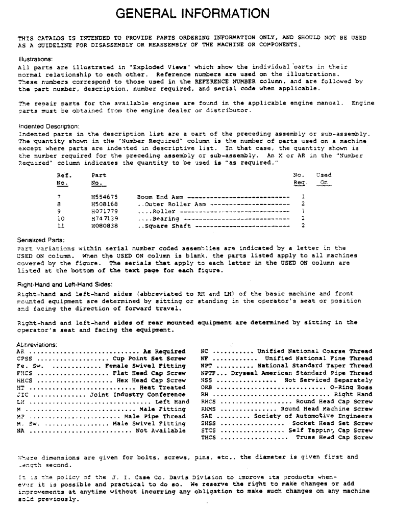 Схема запчастей Case 1000 - (02) - GENERAL INFORMATION 