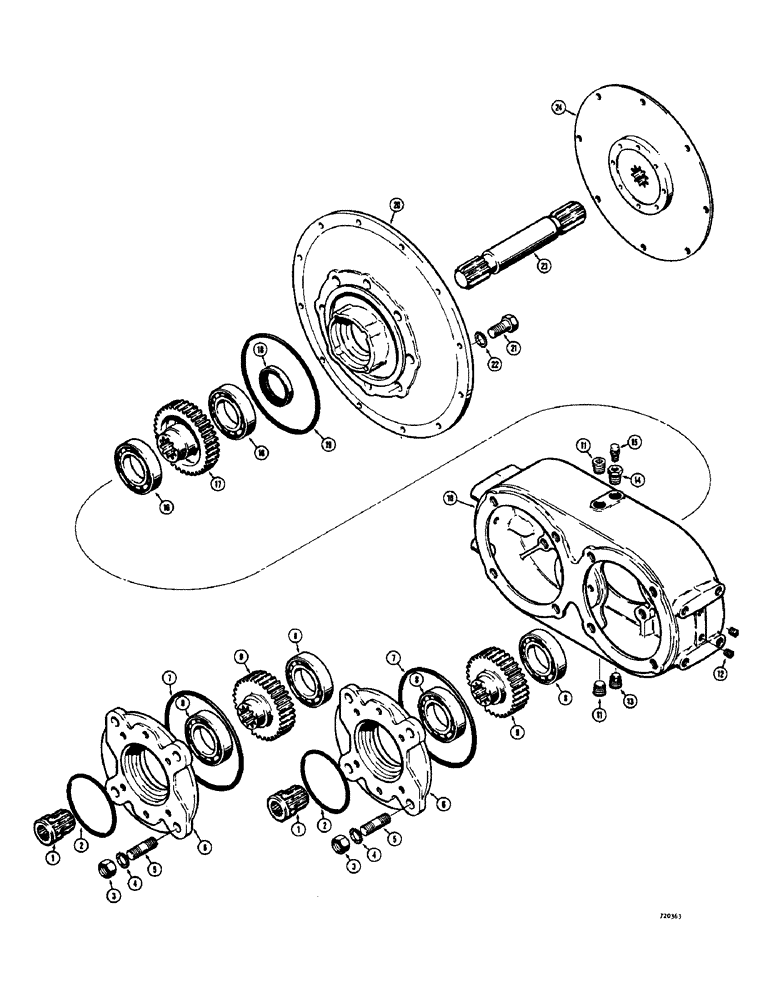 Схема запчастей Case 475 - (100) - R24321 DOUBLE PUMP DRIVE, (SPLITTER BOX) (21) - TRANSMISSION