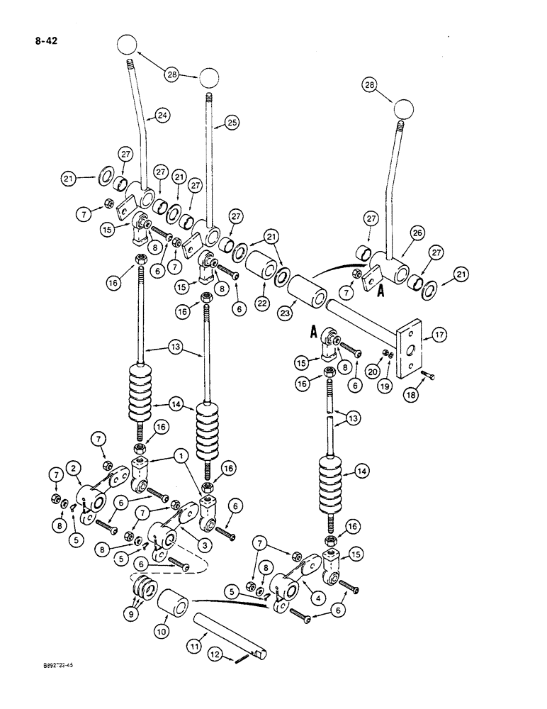 Схема запчастей Case W14C - (8-42) - LOADER CONTROL LINKAGE AND LEVERS, DUAL (INDIVIDUAL) LEVERS (08) - HYDRAULICS