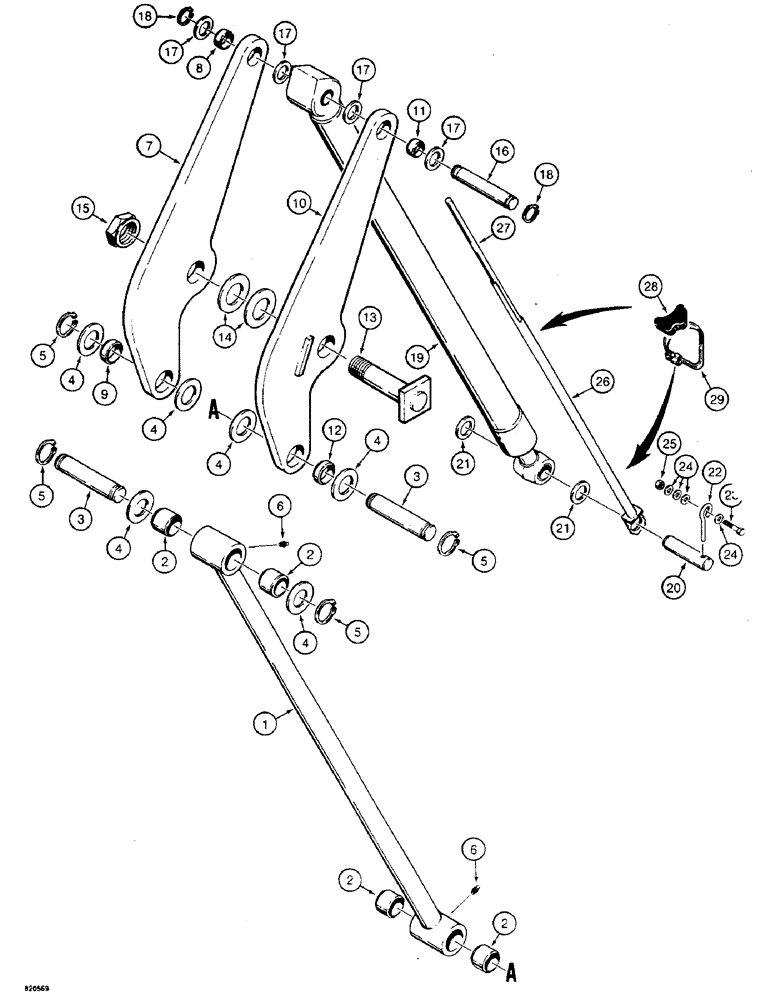 Схема запчастей Case W4 - (170) - LOADER BUCKET SELF-LEVELING LINKAGE (09) - CHASSIS/ATTACHMENTS