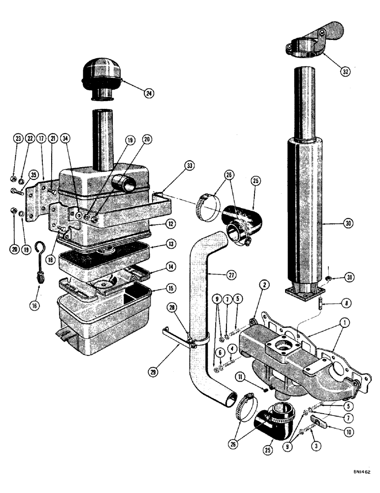 Схема запчастей Case 1000 - (042) - EXHAUST SYSTEM AND AIR CLEANER (01) - ENGINE