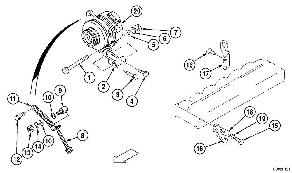 Схема запчастей Case CX210N - (02-17) - ALTERNATOR MOUNTING (02) - ENGINE