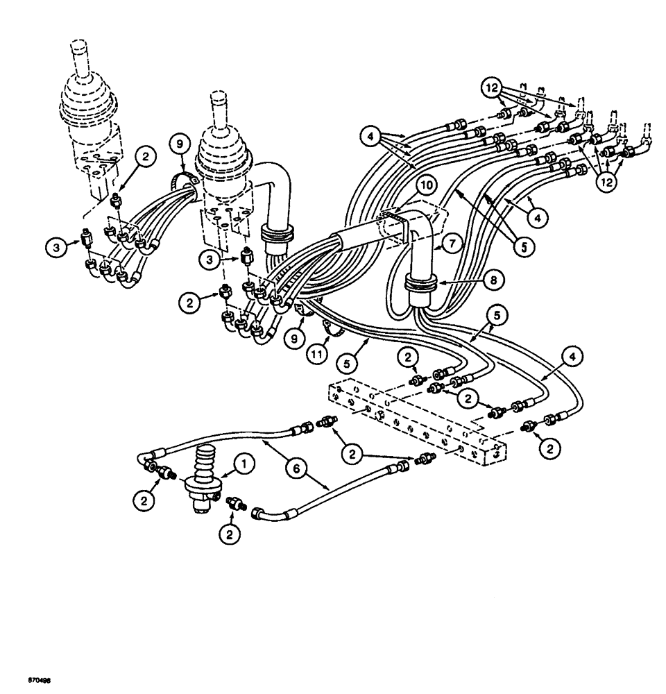 Схема запчастей Case 688 - (8-104) - HYDRAULIC CONTROL CIRCUIT, MANIFOLD TO HAND CONTROL VALVES (08) - HYDRAULICS