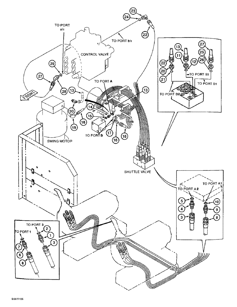 Схема запчастей Case 9010B - (8-038) - SWING CONTROL LINES (08) - HYDRAULICS