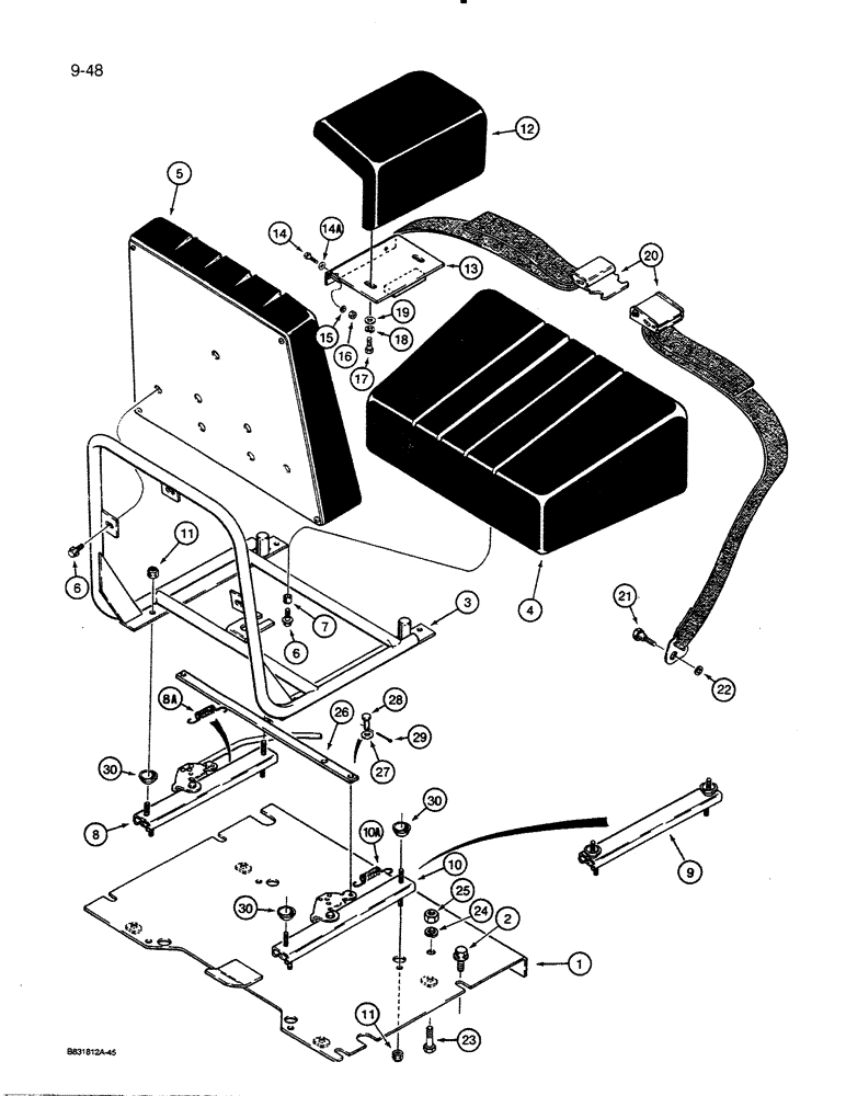 Схема запчастей Case 450C - (9-48) - STANDARD SEAT, ARMRESTS, AND SEAT BELT (09) - CHASSIS/ATTACHMENTS