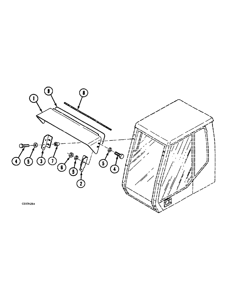 Схема запчастей Case 688BCK - (9F-16) - CAB SUN VISOR, 688B CK (120535, 120548, 120566-) (05.1) - UPPERSTRUCTURE CHASSIS/ATTACHMENTS
