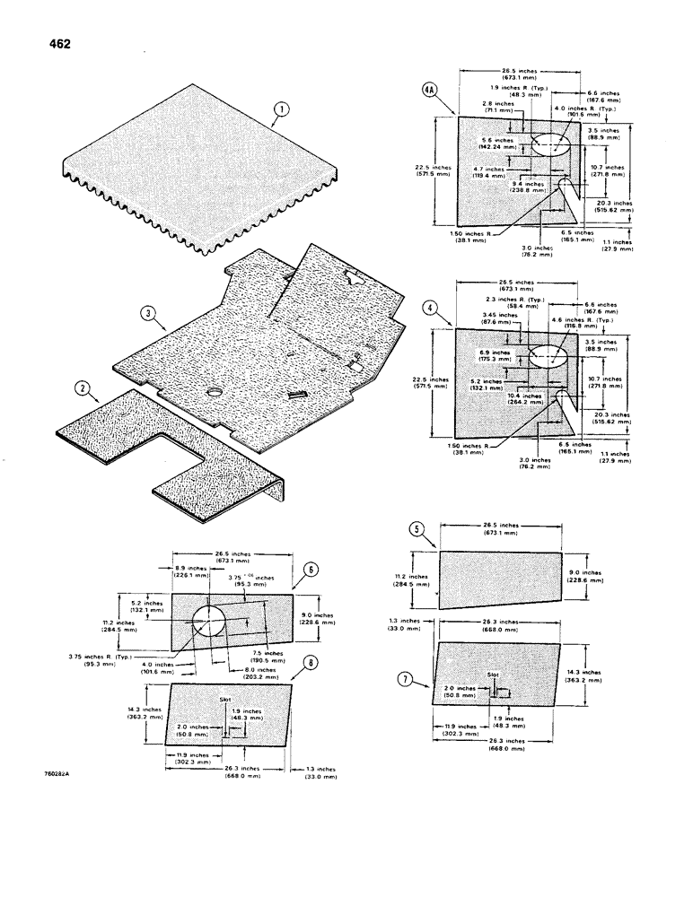 Схема запчастей Case 480C - (462) - NOISE REDUCTION PADS (90) - PLATFORM, CAB, BODYWORK AND DECALS
