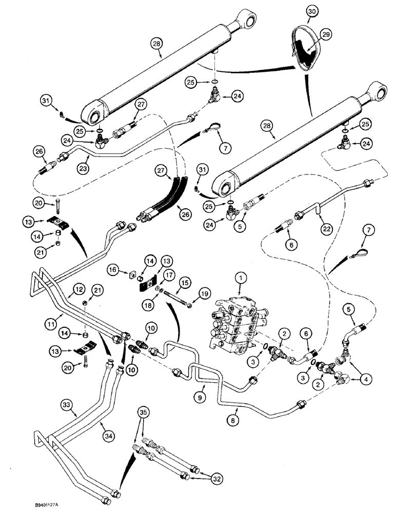 Схема запчастей Case 590 - (8-013A) - LOADER LIFT CYLINDER HYDRAULIC CIRCUIT, P.I.N. JJG0206623 AND AFTER (08) - HYDRAULICS
