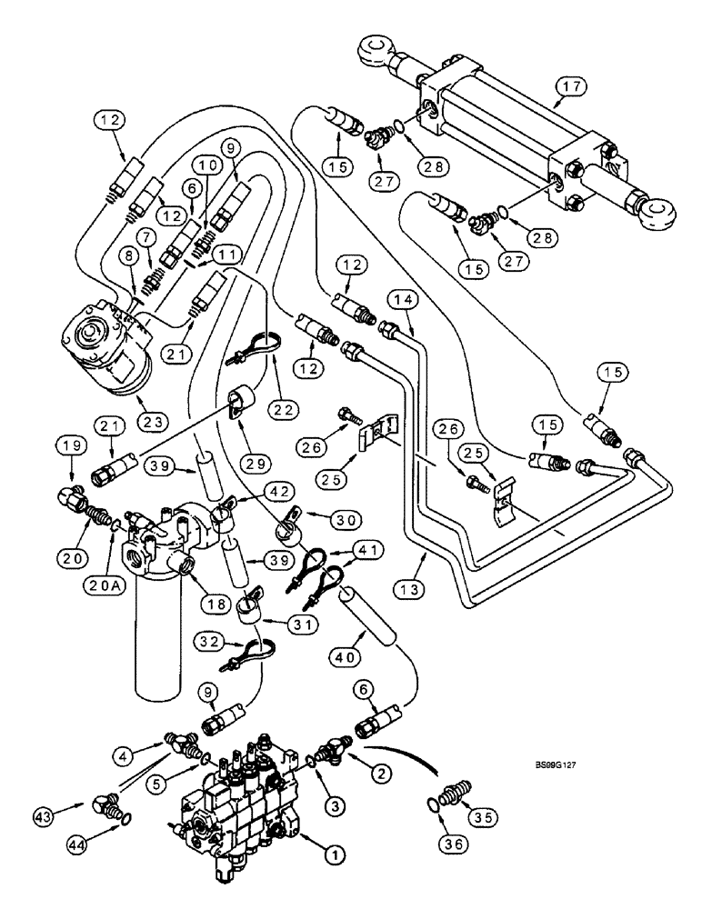 Схема запчастей Case 590SL - (5-04) - STEERING HYDRAULIC CIRCUIT (05) - STEERING