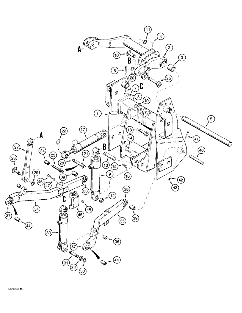 Схема запчастей Case 480F LL - (9-072) - THREE-POINT HITCH DRAFT ARMS, LINKAGE, & CYL., MODELS W/OFFSET HITCH FRAME SIDES & 23-1/2" ROCKSHAFT (09) - CHASSIS/ATTACHMENTS