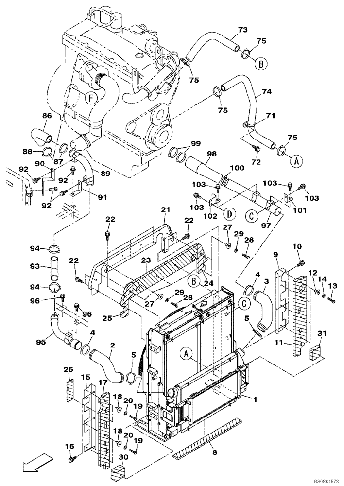 Схема запчастей Case CX470B - (02-04) - RADIATOR AND CONNECTIONS (02) - ENGINE