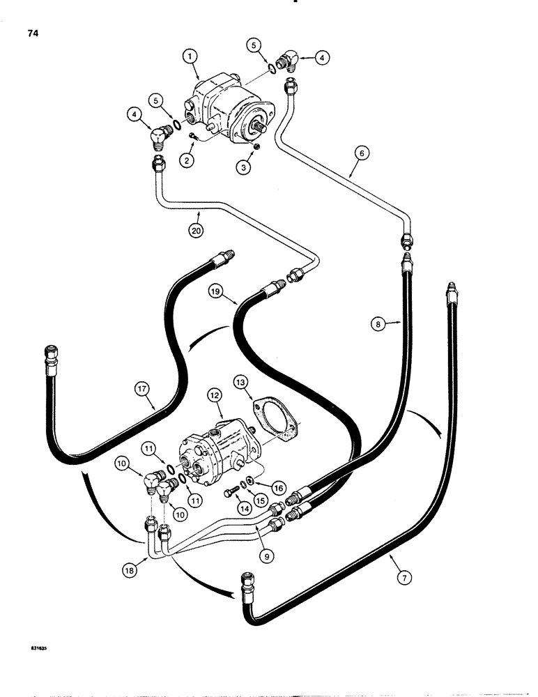 Схема запчастей Case P60 - (074) - HYDROSTATIC PROPULSION PUMP TO MOTOR, PRESSURE CIRCUIT, USED BEF. 30+4 S/N 4790 & BEF. 40+4 S/N 3600 (29) - HYDROSTATIC DRIVE