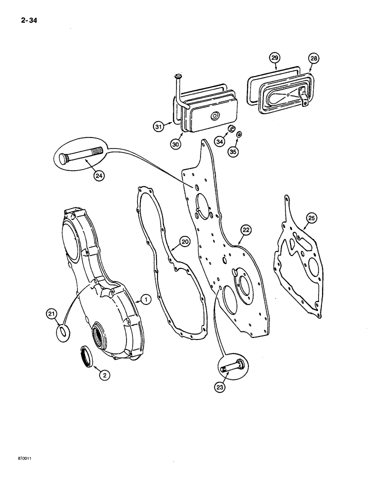 Схема запчастей Case CASE - (2-34) - TIMING CHAIN COVER AND SIDE COVERS (02) - ENGINE