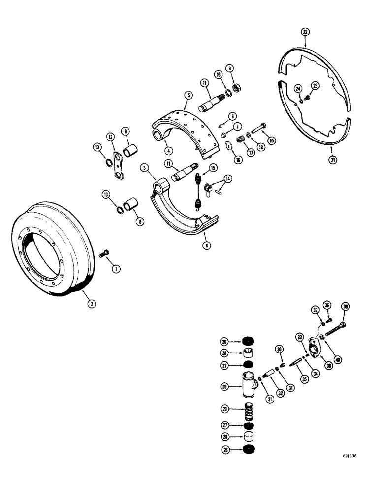 Схема запчастей Case W10B - (188) - L11612 AND L15394 REAR STEERING AXLES, REAR BRAKE DRUM AND LININGS (06) - POWER TRAIN