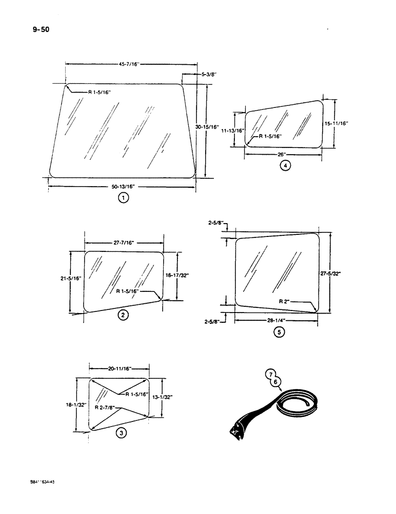 Схема запчастей Case W14C - (9-50) - CAB GLASS, U.S. DIMENSIONS (09) - CHASSIS/ATTACHMENTS