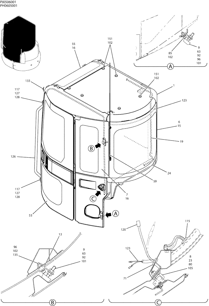 Схема запчастей Case CX50B - (05-008) - CAB ASSY-COOLER P/N PW02C00069F1 (50) - CAB CLIMATE CONTROL