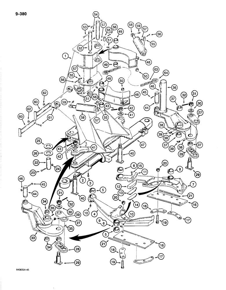 Схема запчастей Case 1187B - (9-380) - FELLER BUNCHER FRAME, GRAB ARMS AND SHEAR ARMS (09) - CHASSIS