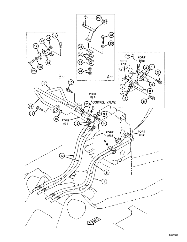 Схема запчастей Case 9010B - (8-064) - ARM AND BUCKET SUPPLY LINES (08) - HYDRAULICS