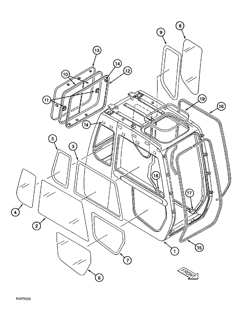 Схема запчастей Case 9010B - (9-060) - CAB WINDOWS AND SEALS (09) - CHASSIS