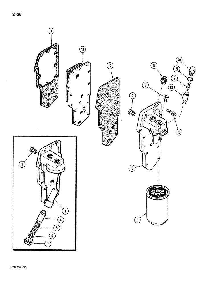 Схема запчастей Case 888 - (2-026) - OIL FILTER AND COOLER, 6T-590 DIESEL ENGINE (02) - ENGINE