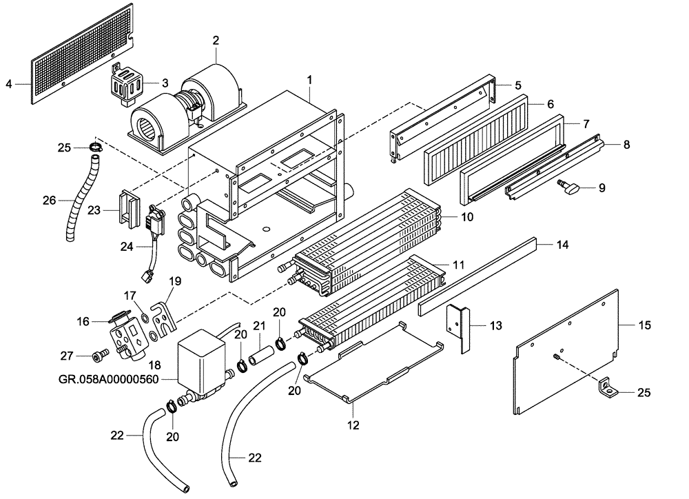 Схема запчастей Case 340 - (58A00000561[001]) - HEATER AND AIR CONDITIONING UNIT (87371222) (10) - Cab/Cowlings