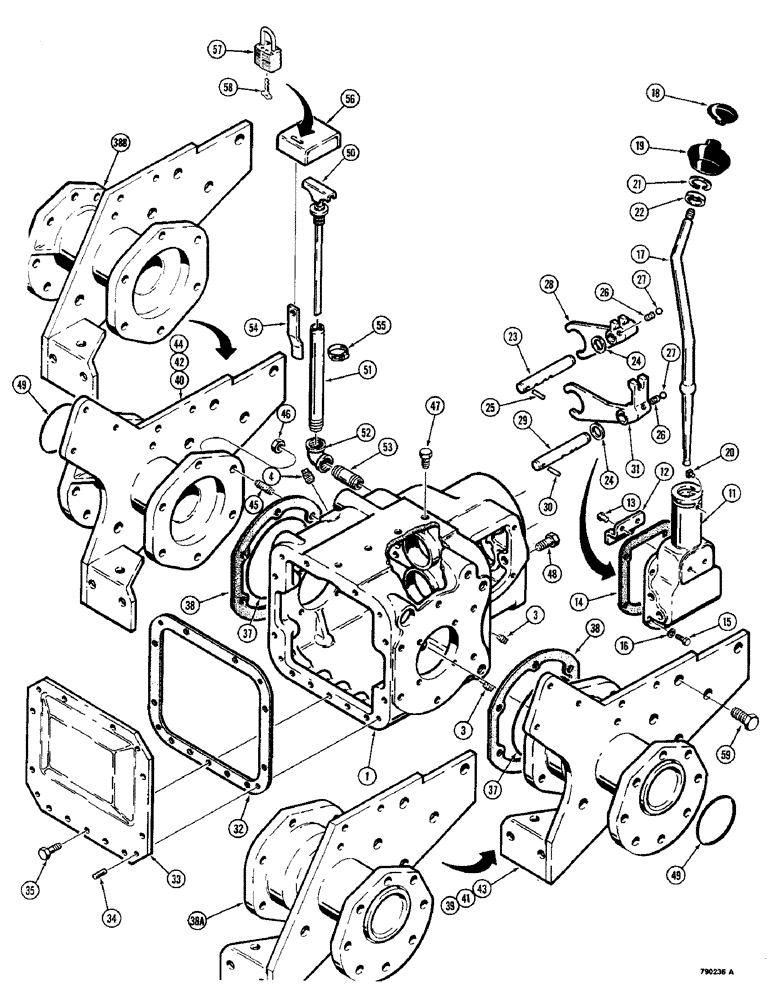 Схема запчастей Case 350 - (138) - TRANSMISSION, HOUSING AND CONTROLS (03) - TRANSMISSION
