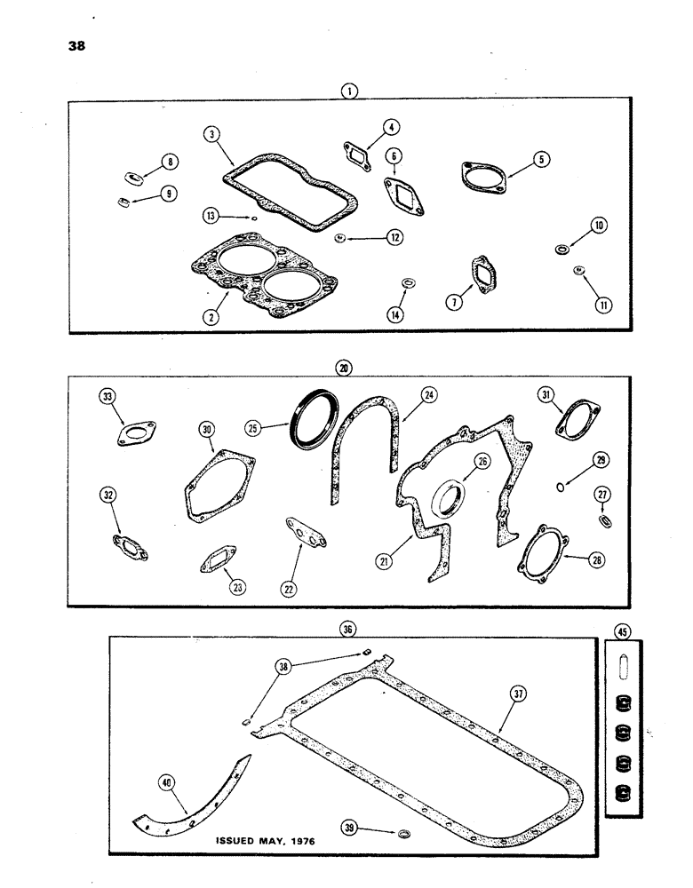 Схема запчастей Case 850 - (038) - ENGINE GASKET KITS, (301 BD) DIESEL ENGINE, VALVE GRIND KIT (01) - ENGINE