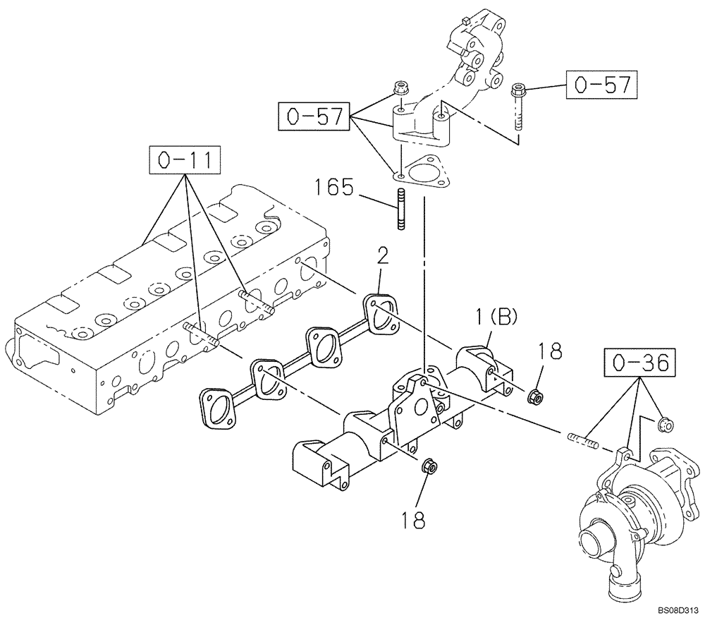 Схема запчастей Case CX80 - (02-17) - EXHAUST PIPE (02) - ENGINE