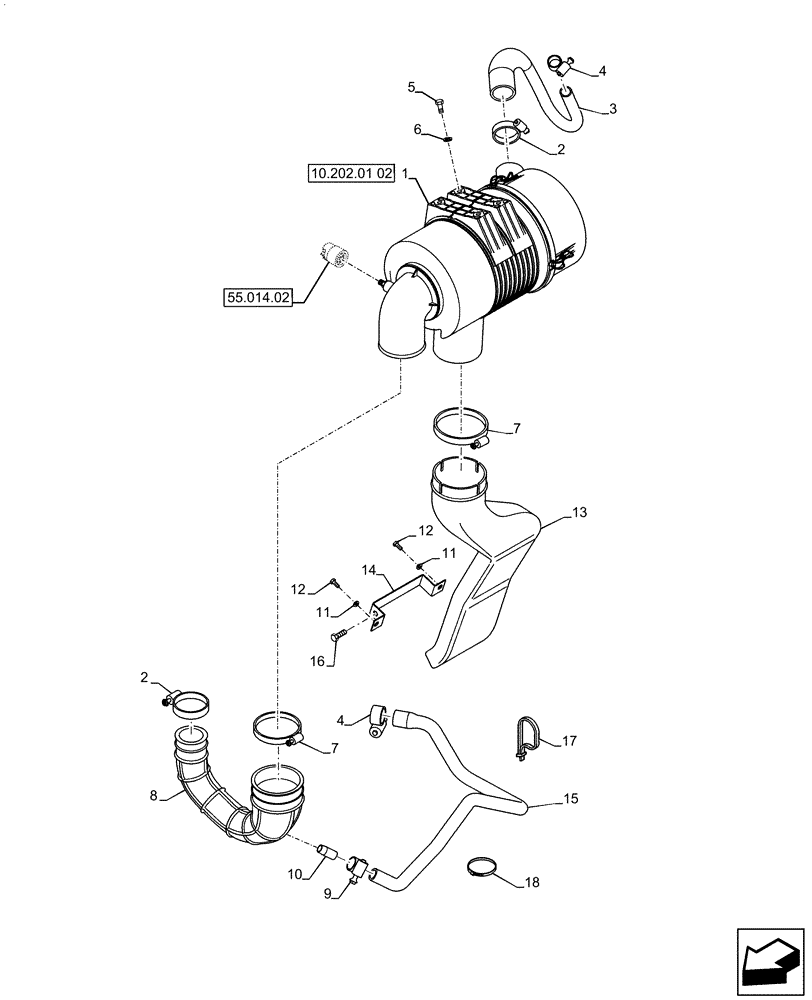 Схема запчастей Case 580SN - (10.202.01[01]) - AIR CLEANER (10) - ENGINE