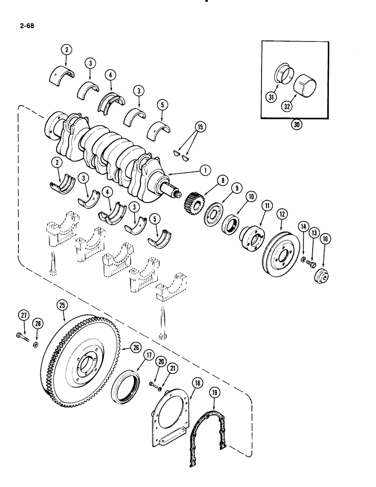 Схема запчастей Case 1835B - (2-68) - CRANKSHAFT AND FLYWHEEL, 188 DIESEL ENGINE (02) - ENGINE