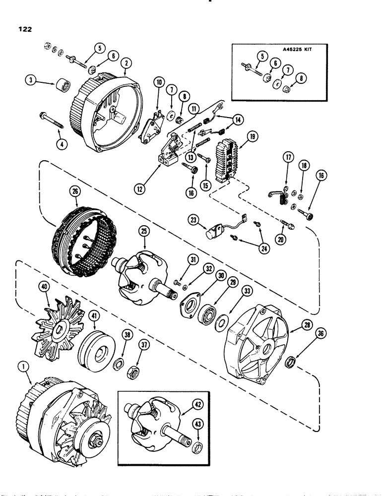 Схема запчастей Case 1845S - (122) - A135714 ALTERNATOR, (159) SPARK AND (188) DIESEL ENGINES DELCO-REMY (55) - ELECTRICAL SYSTEMS